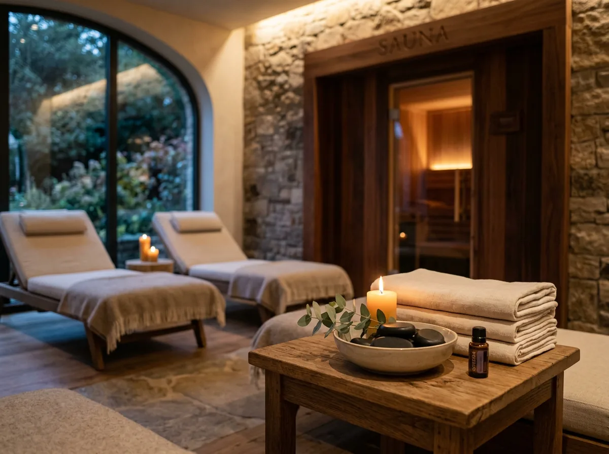 Rustige wellnessruimte met zachte verlichting.