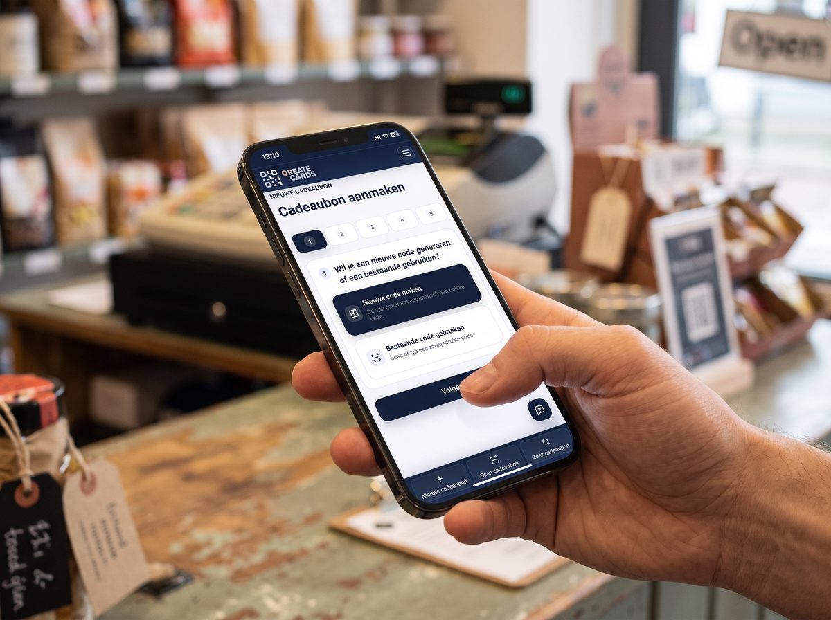 QReateCards cadeaubon op een smartphone.